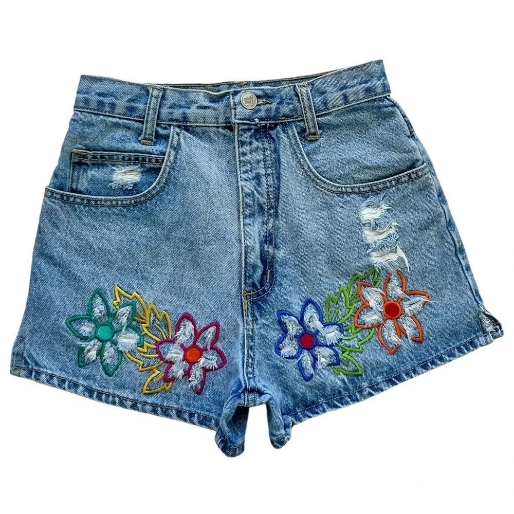 Vintage 90’s Nada Nuff Embroidered‎ Denim Shorts